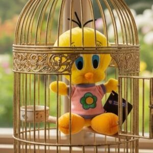 Tweety Bird NWT Warner Bros Studio 1998 Bean Bag Plush Toy 8" Flower Shirt